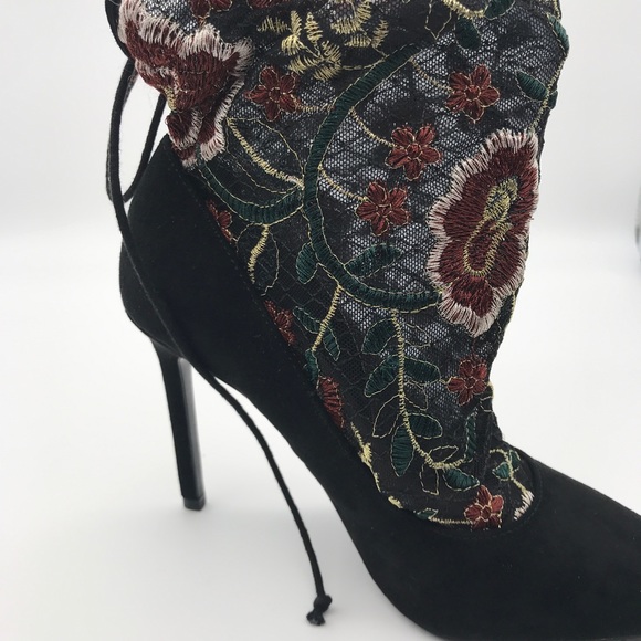 Zara Floral Embroidered Sock Style Heels NWOT - Picture 8 of 9